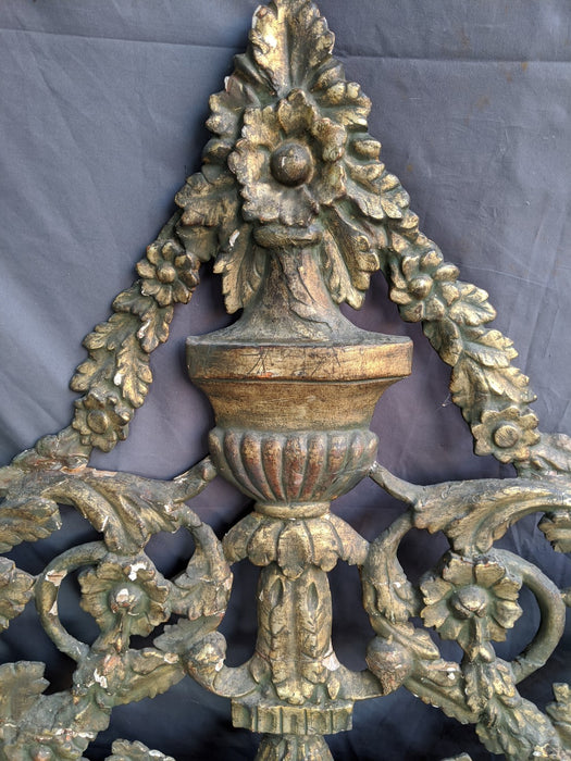 WOOD AND GESSO FRENCH DECORATIVE GREEN LARGE PEDIMENT OR DECOR