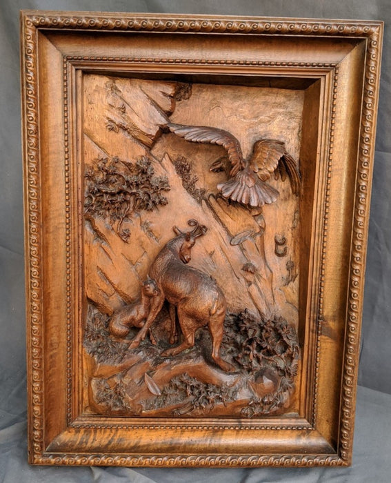 CARVED PLAQUE WITH GOATS AND EAGLES 19TH CENTURY