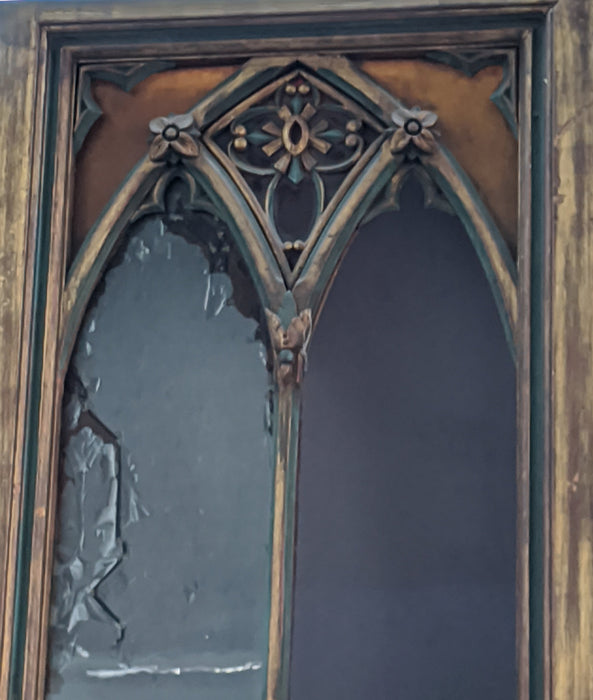 PAIR TALL GOTHIC DOORS AS IS GLASS C. 1880