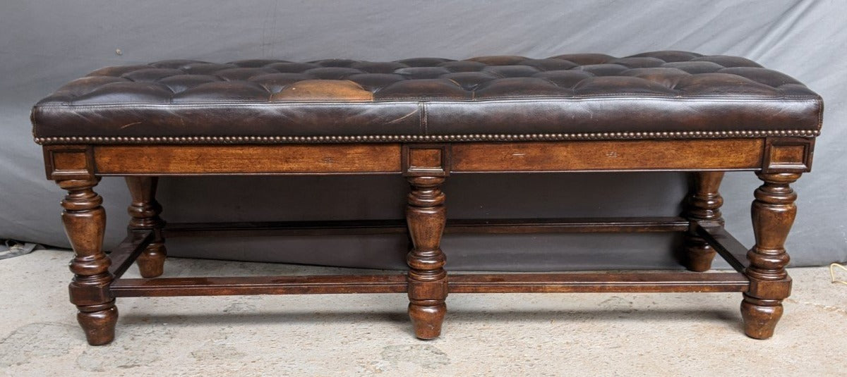 BERNHARDT LEATHER TOP BENCH WITH TURNED LEGS