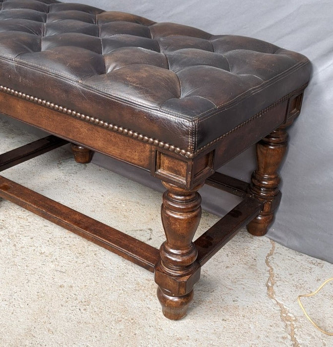 BERNHARDT LEATHER TOP BENCH WITH TURNED LEGS