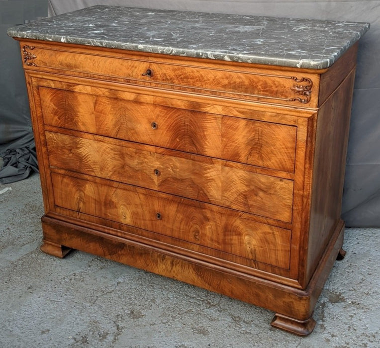 LOUIS PHILIPPE MARBLE TOP WALNUT CHEST