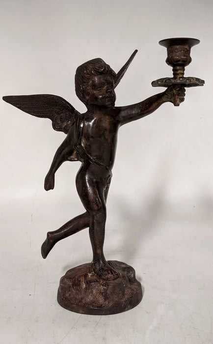IRON PATINATED CHERUB CANDLE HOLDER