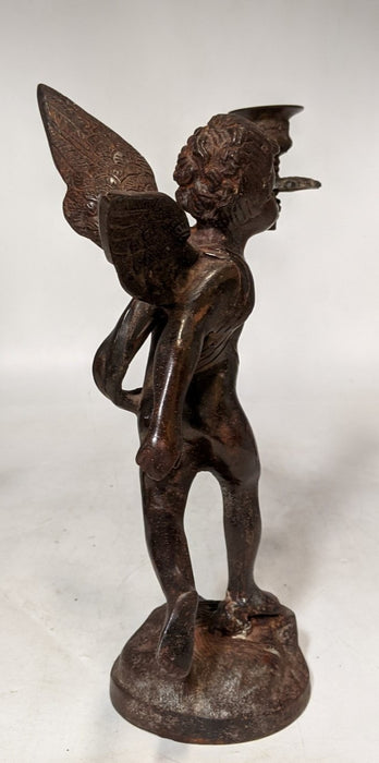 IRON PATINATED CHERUB CANDLE HOLDER