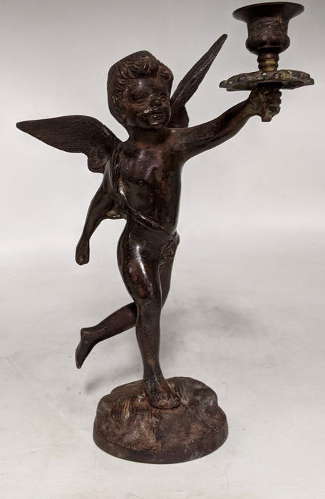IRON PATINATED CHERUB CANDLE HOLDER