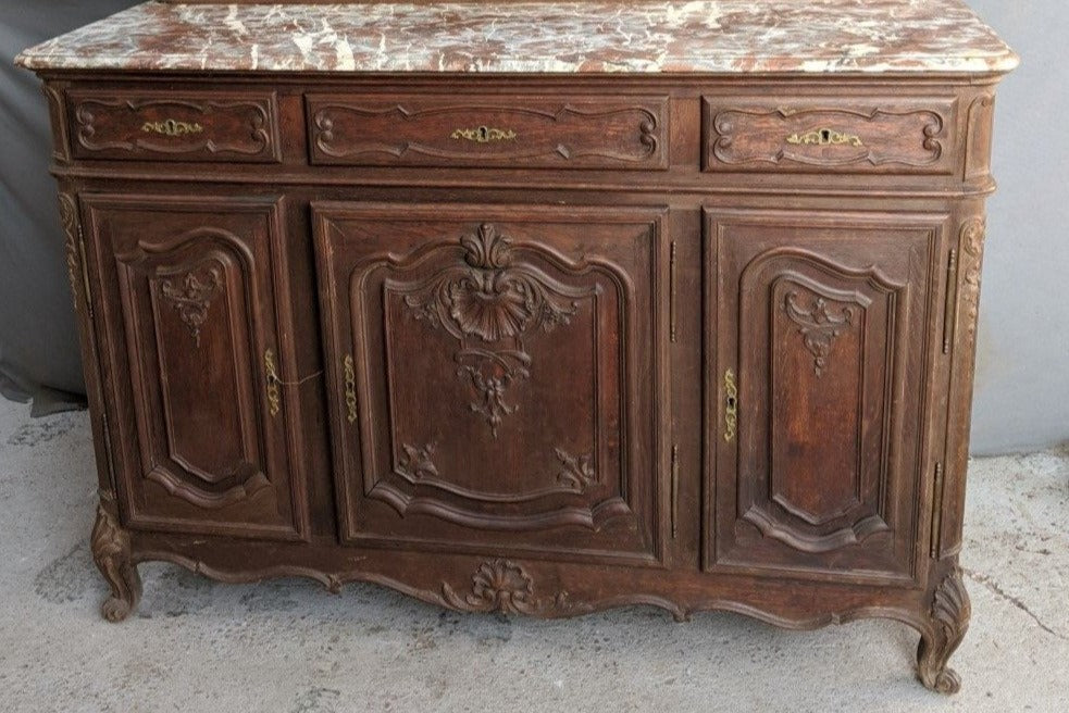 LOUIS XV WALNUT SERVER WITH LAVENTA MARBLE TOP