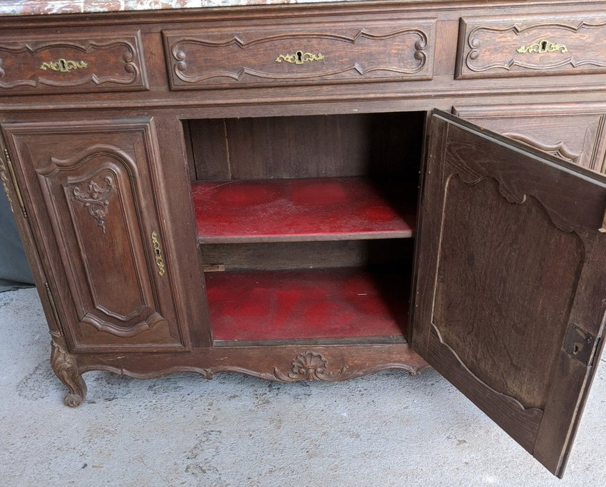 LOUIS XV WALNUT SERVER WITH LAVENTA MARBLE TOP