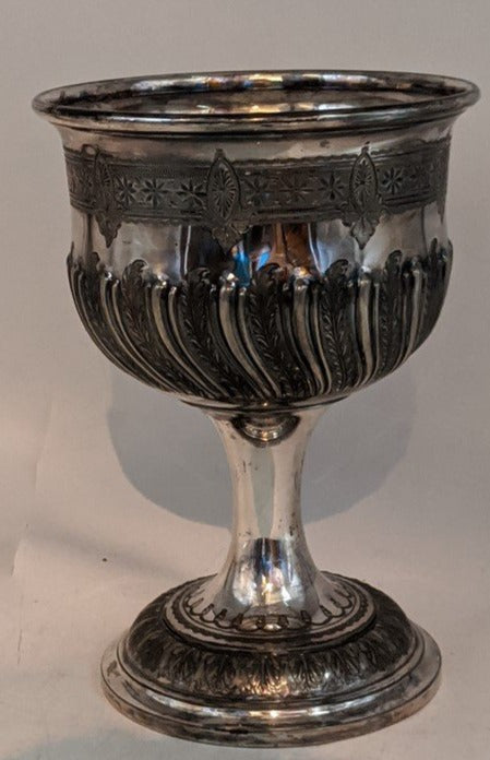 HAND CHASED SILVER PLATE LARGE CHALICE