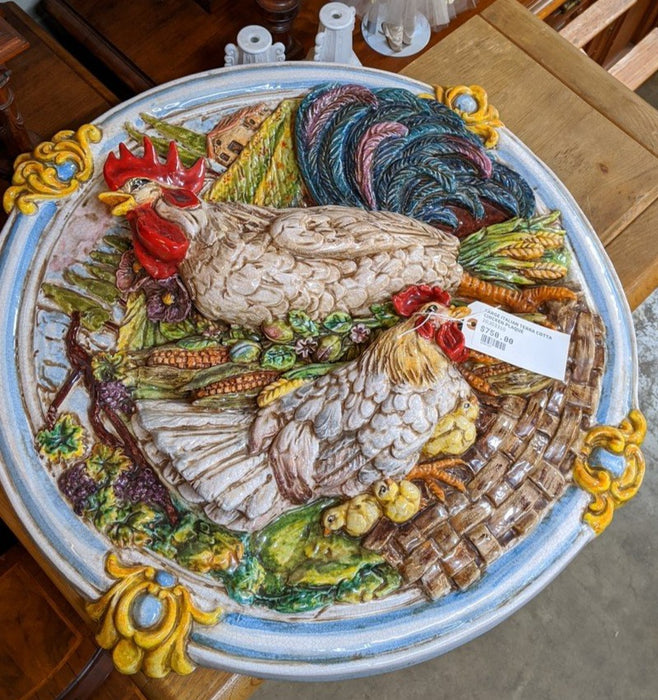 LARGE ITALIAN TERRA COTTA CHICKEN PLAQUE