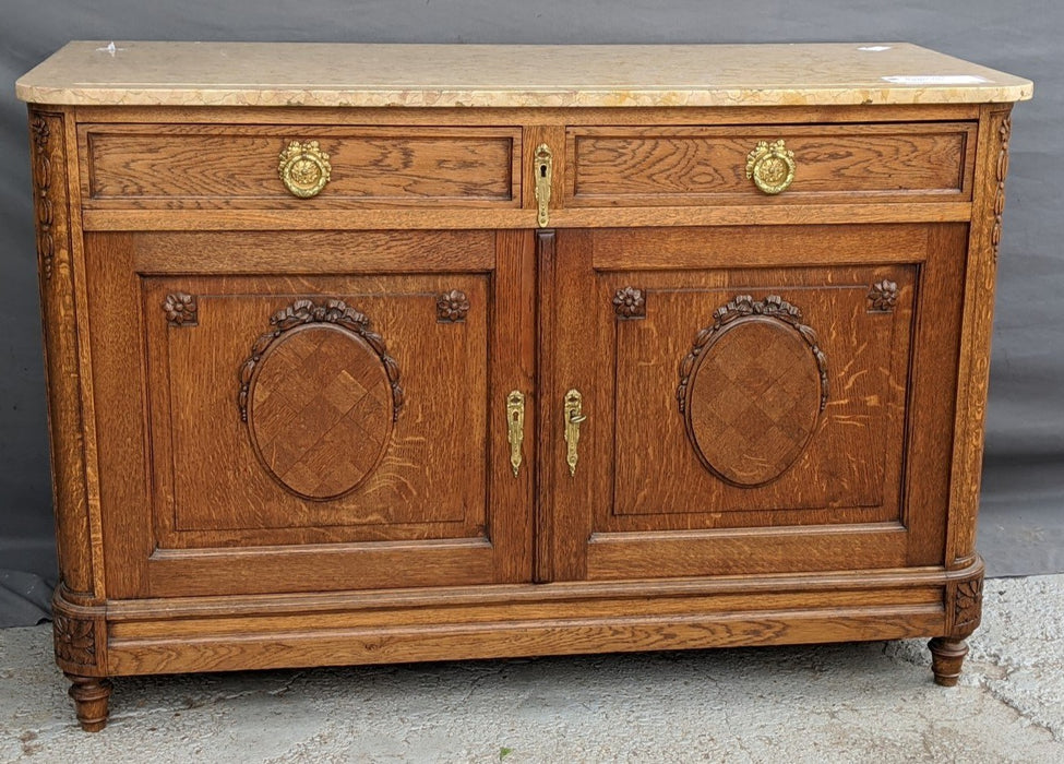 MARBLE TOP CHEST WITH OVALS ON DOORS