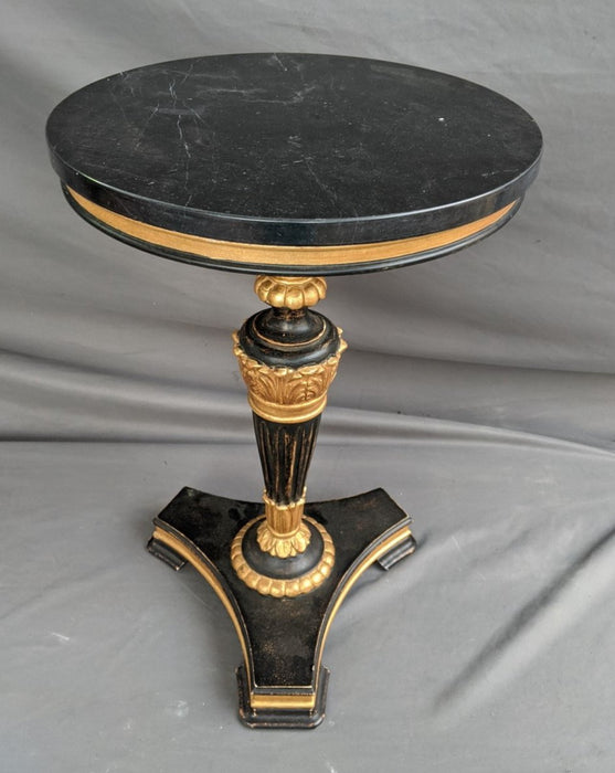 ROUND BLACK AND GOLD PEDESTAL MARBLE TOP SMALL TABLE