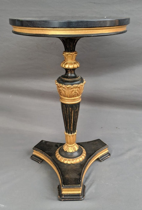 ROUND BLACK AND GOLD PEDESTAL MARBLE TOP SMALL TABLE