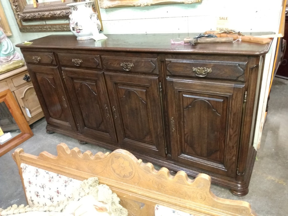 DARK OAK RUSTIC SIDEBOARD WITH 4 ARCHED DOORS AND LONG HINGES