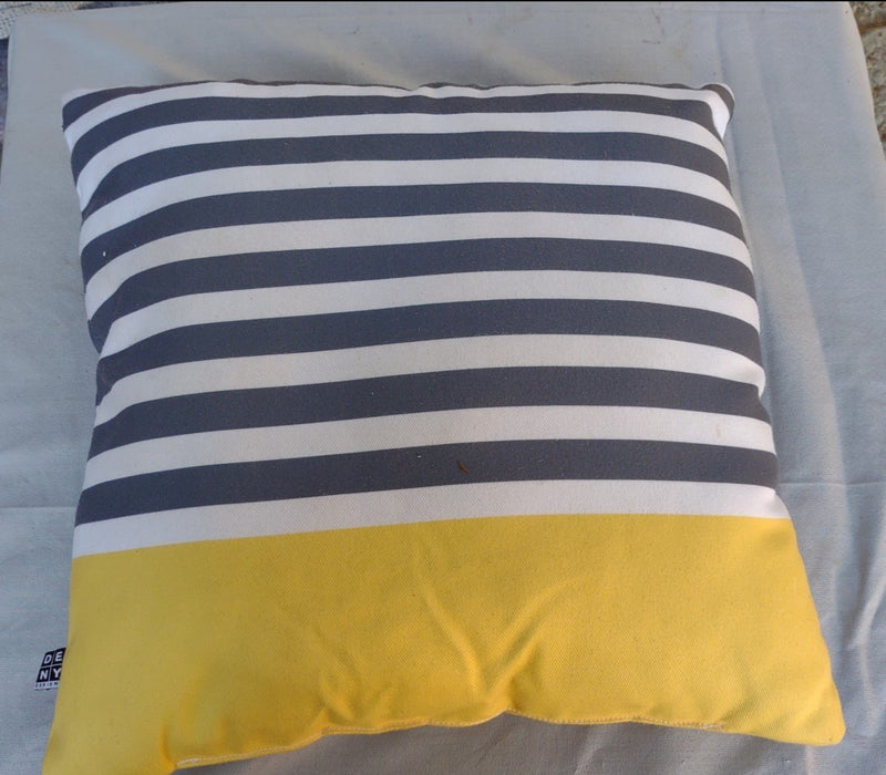 YELLOW WITH GREY AND WHITE STRIPES PILLOW