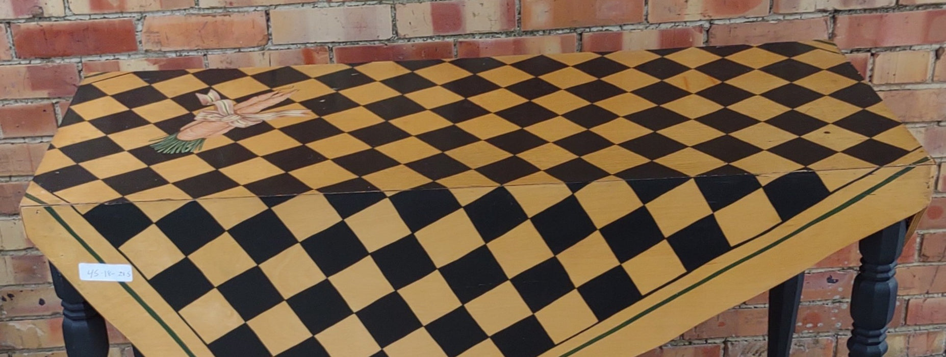 HAND PAINTED CHECKERED  WITH CARROTS CONSOLE TABLE