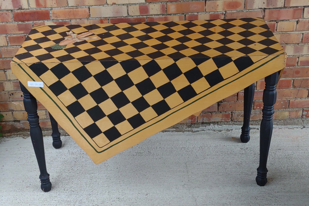 HAND PAINTED CHECKERED  WITH CARROTS CONSOLE TABLE