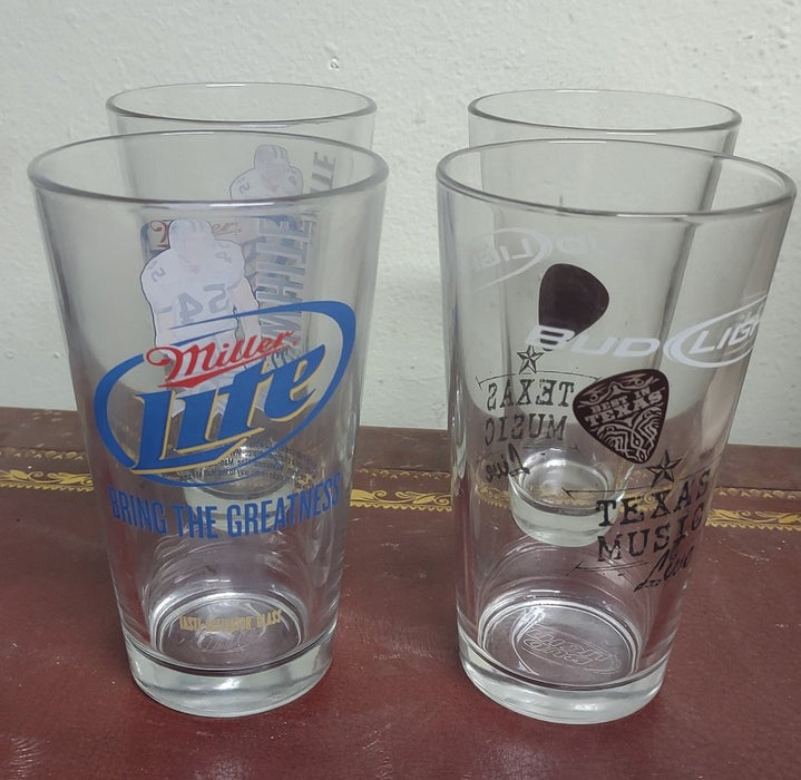 SET OF 4 -16 OZ MIXING GLASS WITH BUD AND MILLER LOGOS