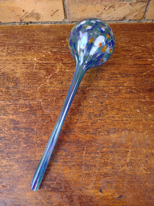 GREEN BLOWN ART GLASS BALL GLOBE ON STICK