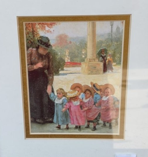 SMALL FRAMED PRINT OF WOMAN WITH SEVERAL GIRLS