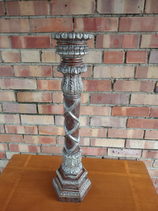 SET OF 3 TALL RESIN WOOD LOOK CANDLE STANDS