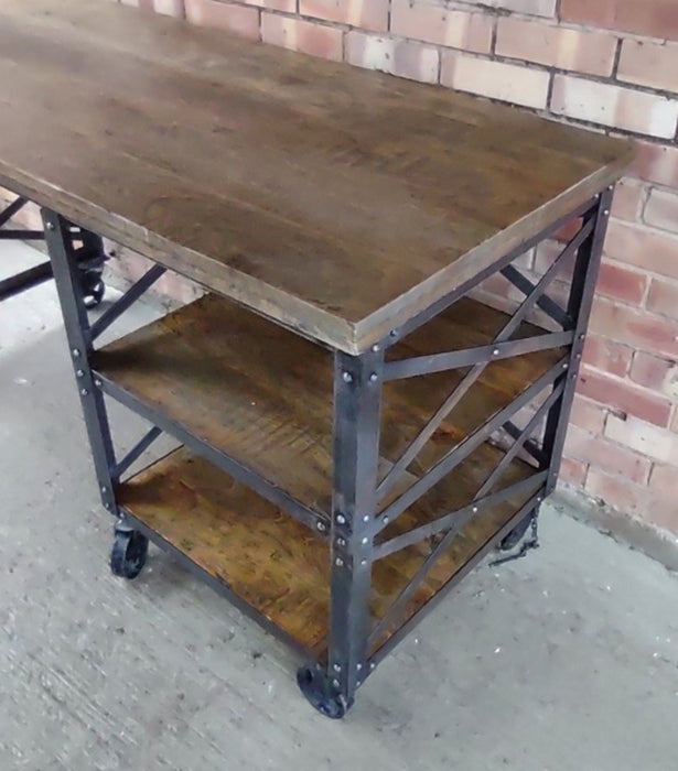 IRON WITH WOOD TOP ROLLING DESK