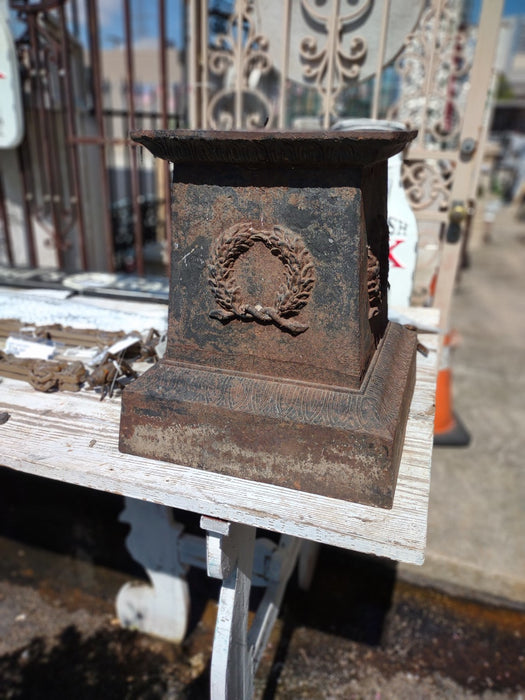 PAIR OF OLD IRON GARDEN URN BASES