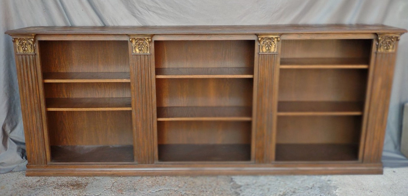 94" WIDE OAK BOOKCASE WITH PILASTERS (AS FOUND)