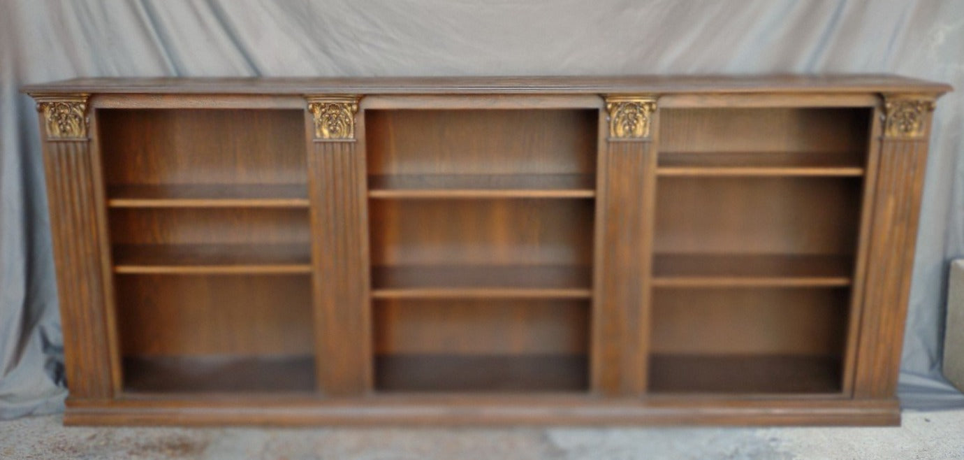94" WIDE OAK BOOKCASE WITH PILASTERS (AS FOUND)