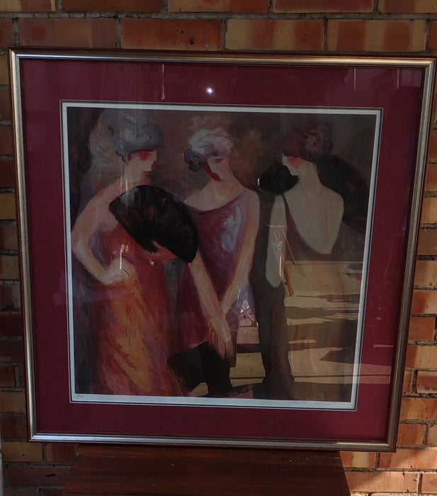 PRINT OF 3 FLAPPER GIRLS WITH FANS SIGNED AND NUMBERED BARBARA WOOD