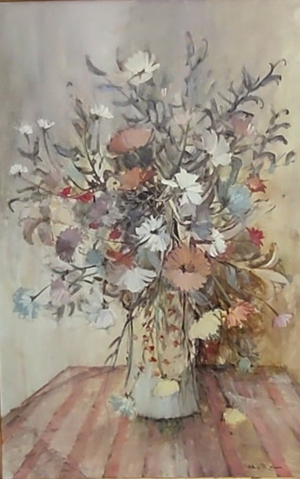 VERTICAL FLORAL STILL LIFE IN BROWN FRAME