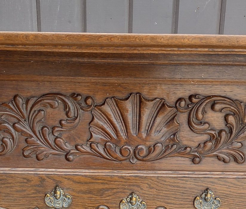 ORNATE SHELL CARVED OAK WALL SHELF