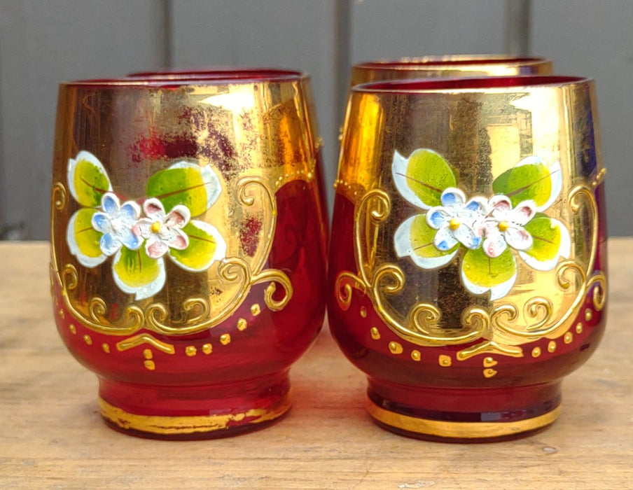 SET OF 4 RED BOHEMIAN GLASSES