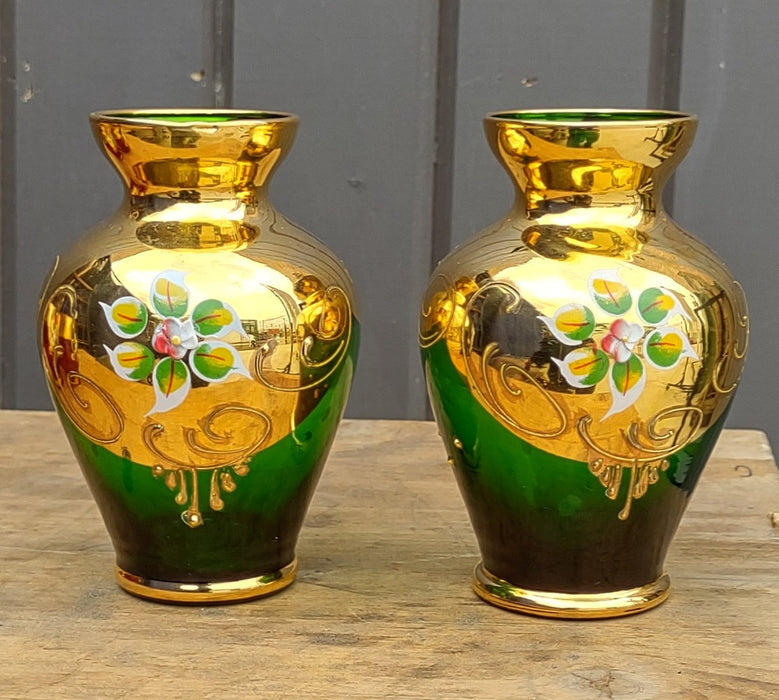 PAIR OF GREEN BOHEMIAN GLASS VASES