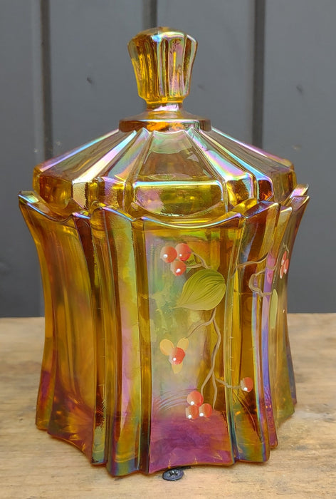 CARNIVAL GLASS LIDDED JAR