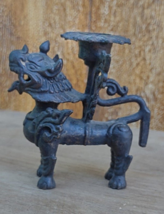 SMALL BRONZE FOO DOG CANDLE STAND