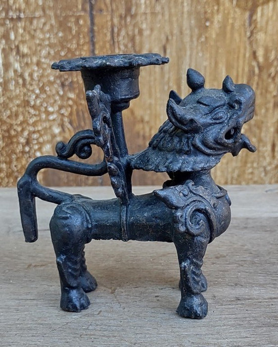 SMALL BRONZE FOO DOG CANDLE STAND