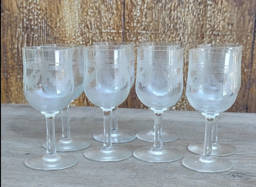 SET OF 8 ETCHED CRYSTAL FOOTED CORTIALS