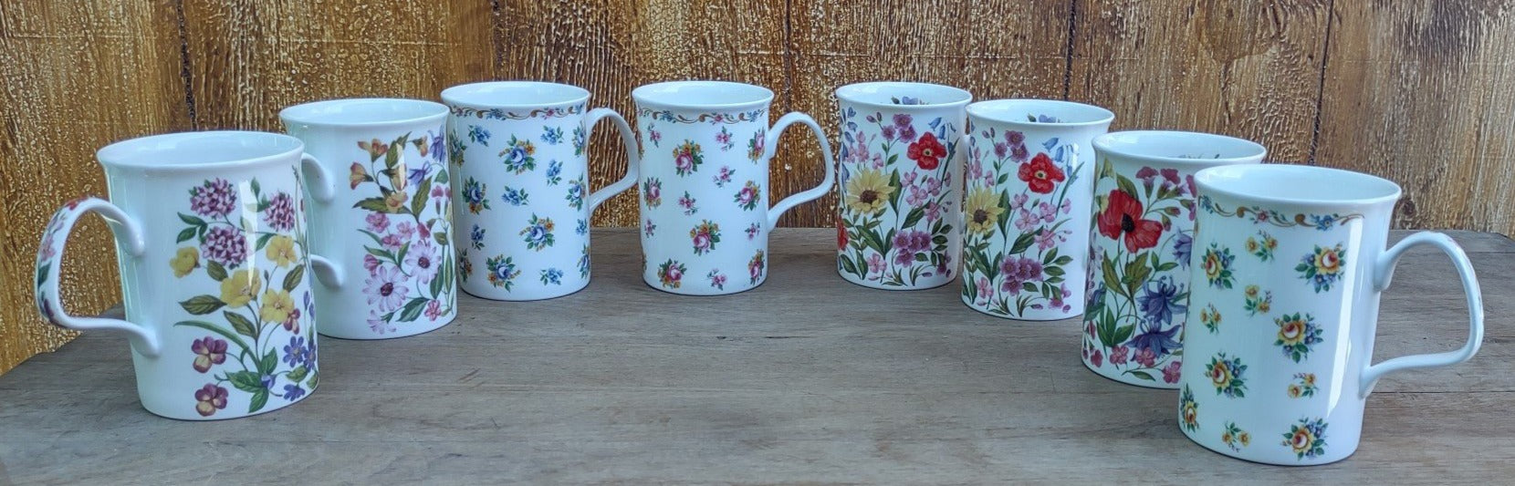 SET OF 8 FLORET COFFEE MUGS BY ROY KIRKAM