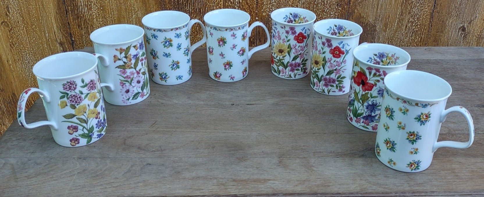 SET OF 8 FLORET COFFEE MUGS BY ROY KIRKAM