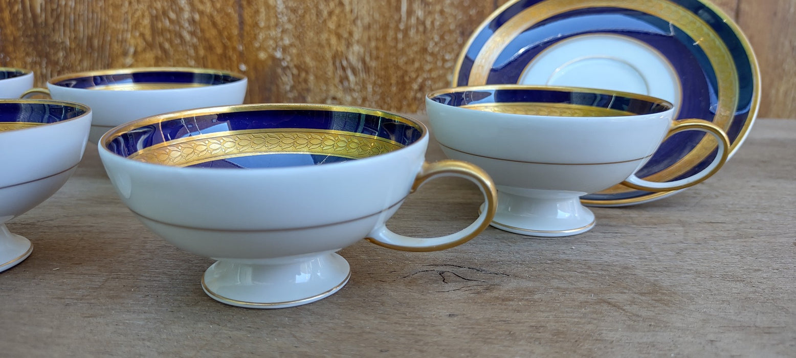 SET OF 8 ROSENTHAL BLUE AND GOLD DEMITASSE CUPS AND SAUCERS