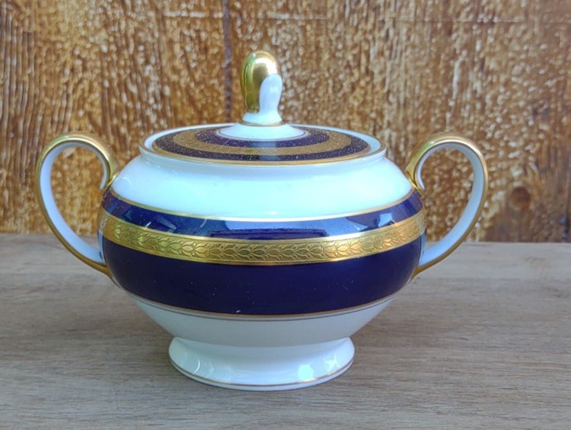 ROSENTHAL BLUE AND GOLD COVERED SUGAR BOWL