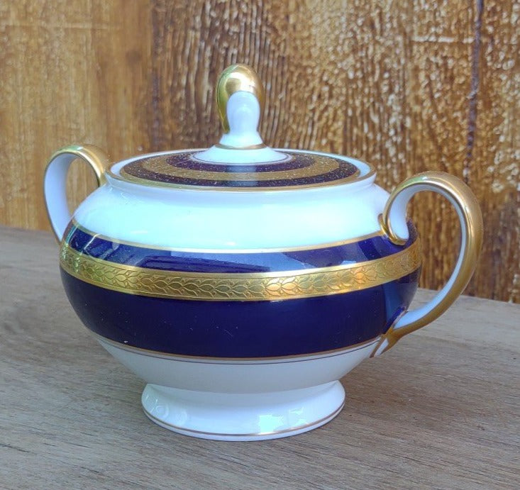 ROSENTHAL BLUE AND GOLD COVERED SUGAR BOWL