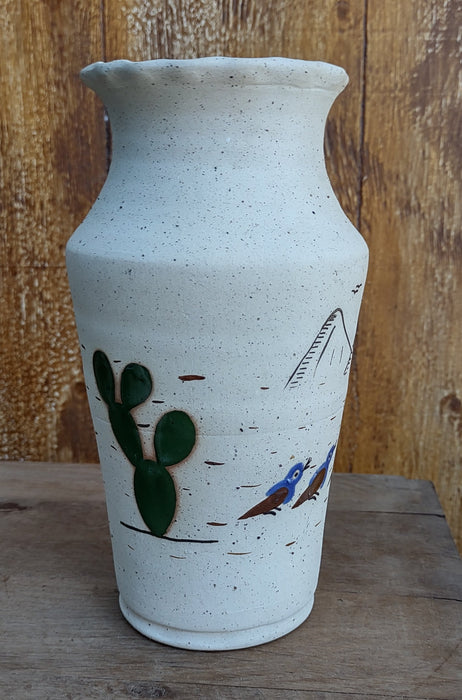 THROWN MEXICAN VASE WITH CACTUS