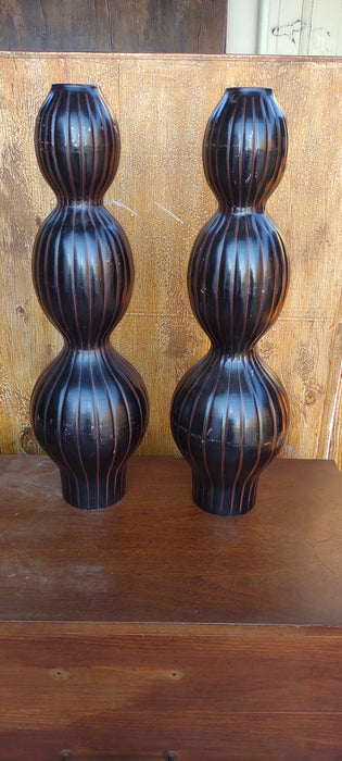 PAIR OF METAL GOURD STYLE VASES