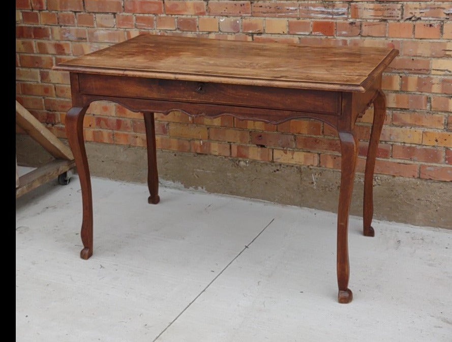 SMALL COUNTRY FRENCH WALNUT WRITING TABLE WITH DRAWER