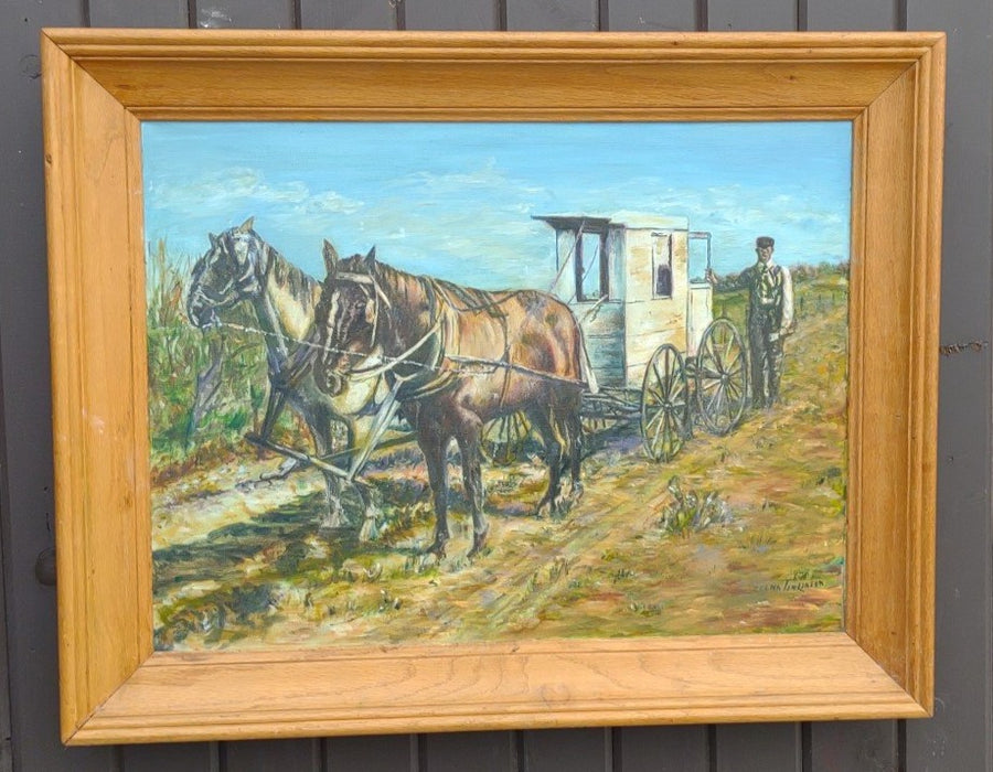 VINTAGE PAINTING OF HORSE DRAWN CARRIAGE