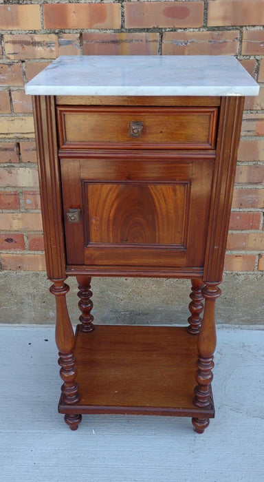 MAHOGANY MARBLE TOP NIGHT STAND