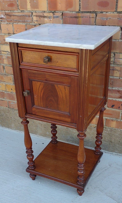 MAHOGANY MARBLE TOP NIGHT STAND