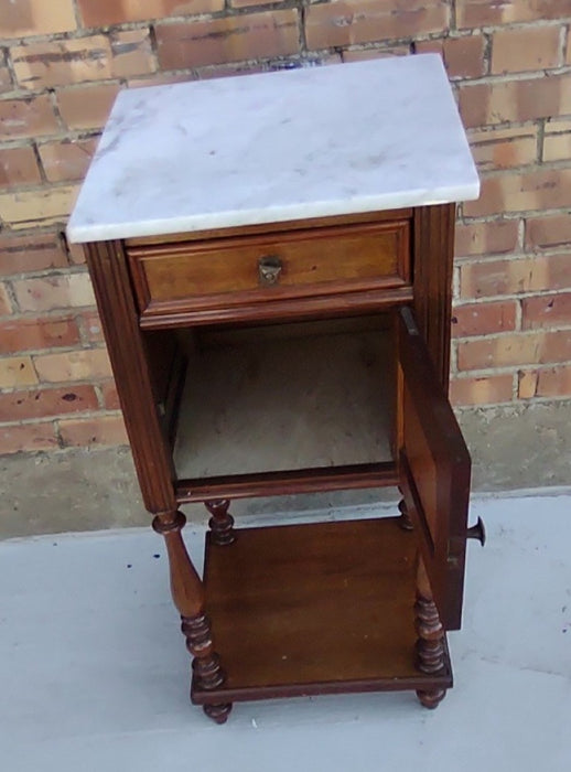 MAHOGANY MARBLE TOP NIGHT STAND