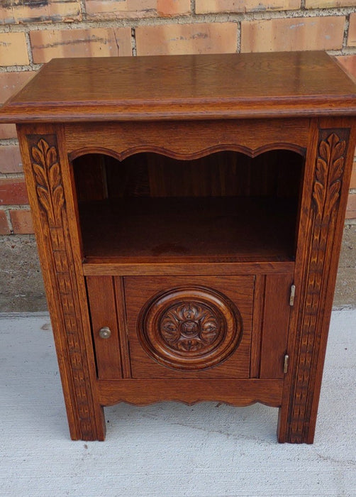 ROSETTE CARVED OAK SIDE CABINET